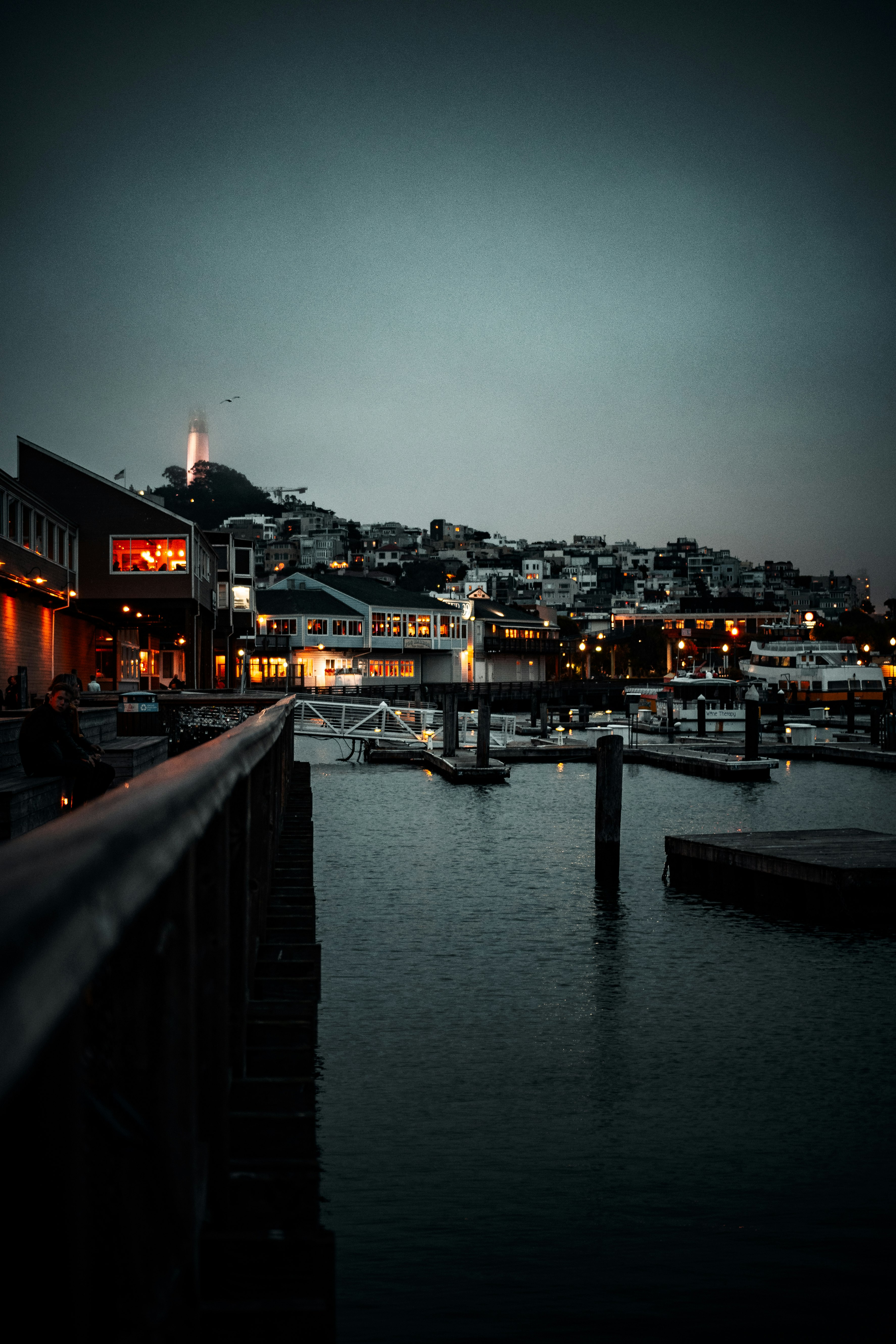 body of water near buildings during night time